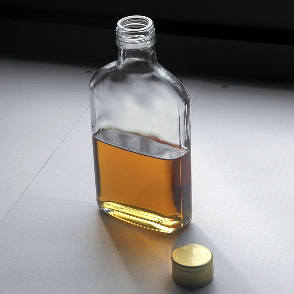 100ml 250ml Logo Printing Clear Flat Glass Wine Bottle Flask Glass Whisky Liquor Bottle