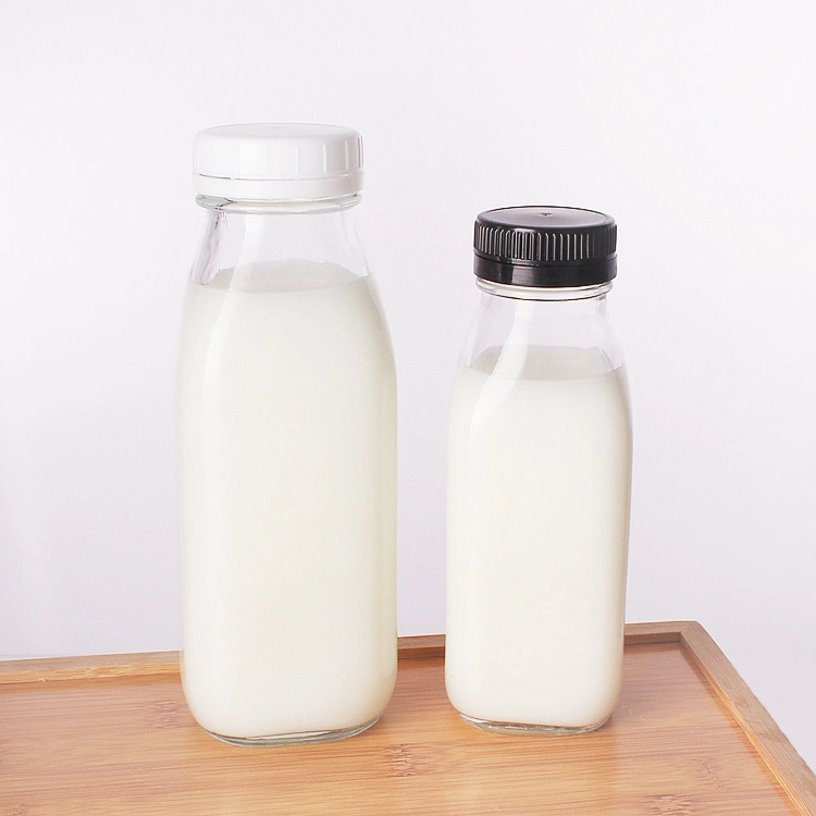 10oz 12oz 16oz 32oz French Square Glass Milk Bottle Juice Beverage Bottle with Plastic Tamperproof Cap/Lid 330ml