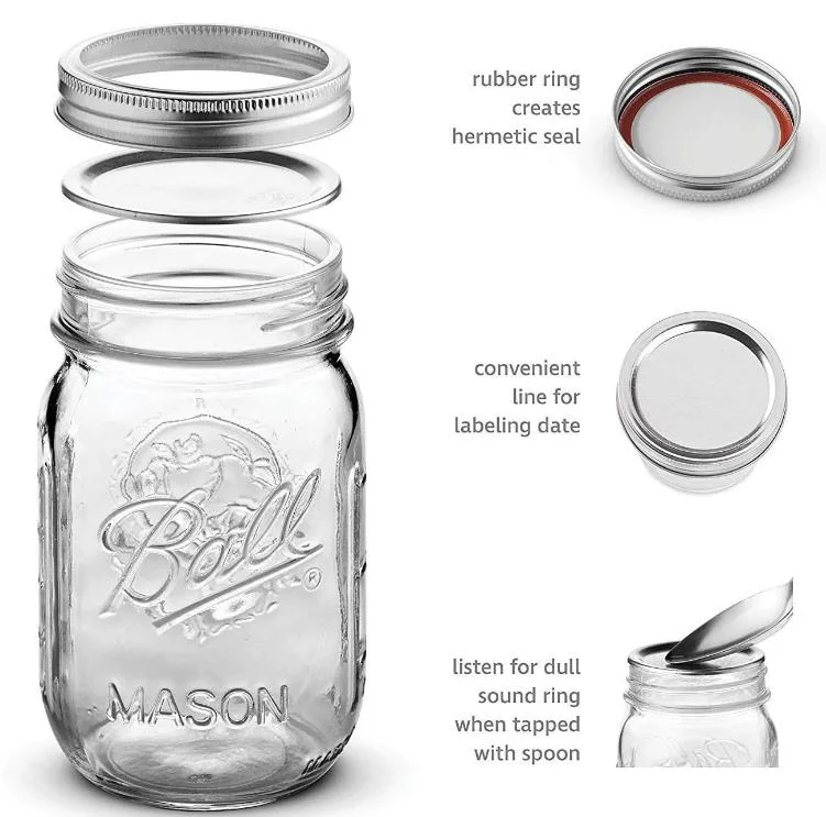 Mason Jars Wide Mouth Glass Jars with Lid &amp; Seal Bands Airtight Container for Pickling, Canning, Candles, Overnight Oats, Fruit Preserves, Jam or Jelly