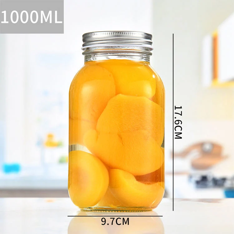 Custom Clear Regular Mouth Glass Mason Jars 32 Oz with Lid 1000ml 1l Storage Jars for Canning Peanut Honey Pickles