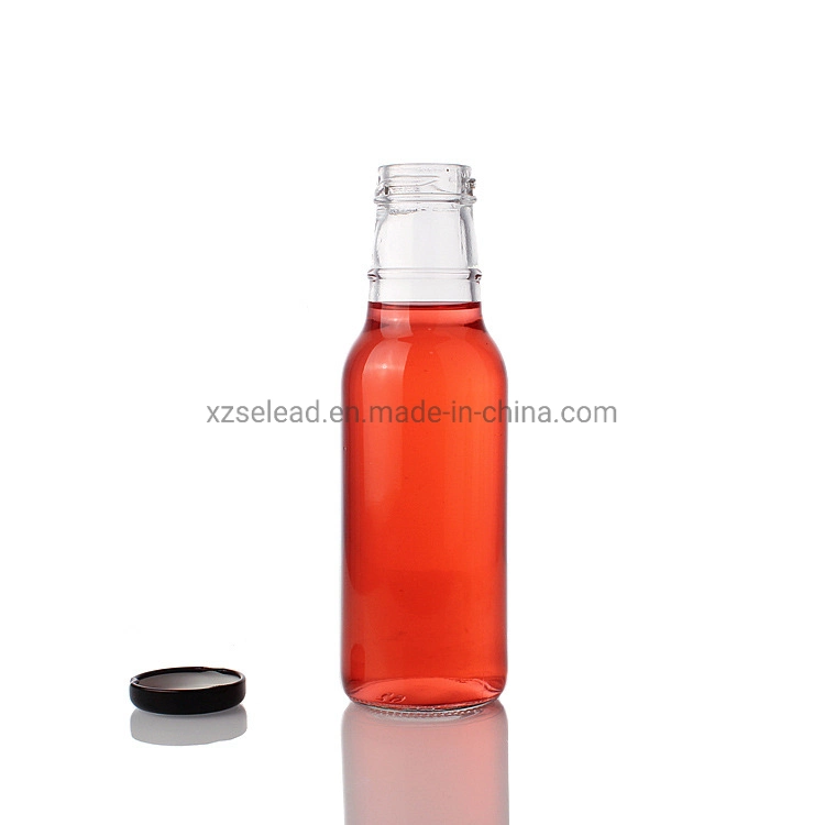 Glass Ring Neck Bottle 8oz 12oz Food Grade Transparent Round Barbecue Sauce Hot Sauce Glass Bottle