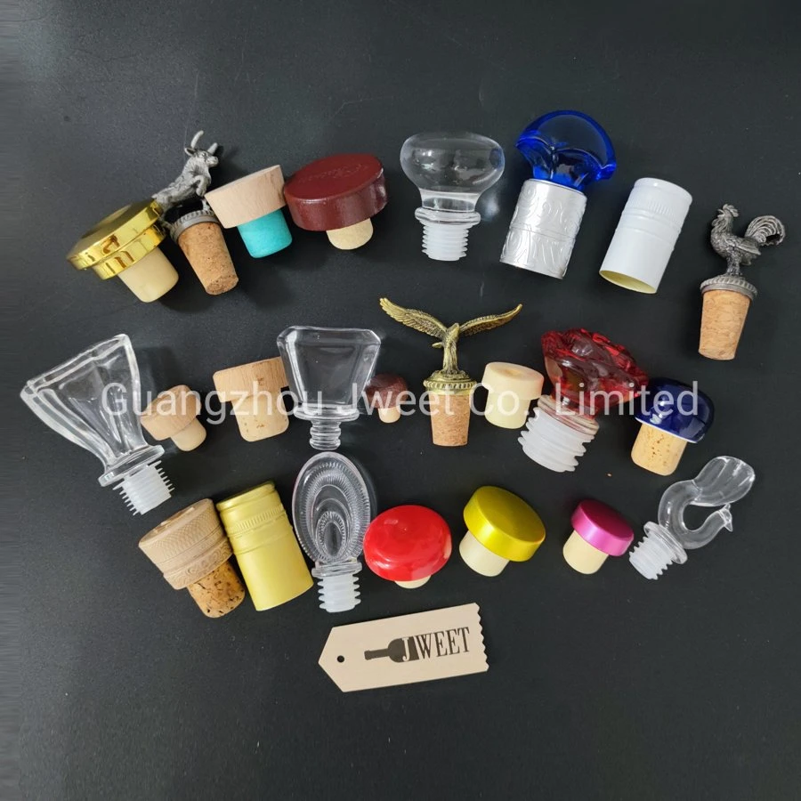 Synthetic Tops Wood Wooden T Cork Metal Topper Aluminum Ropp Crystal Bottle Caps Glass Stopper
