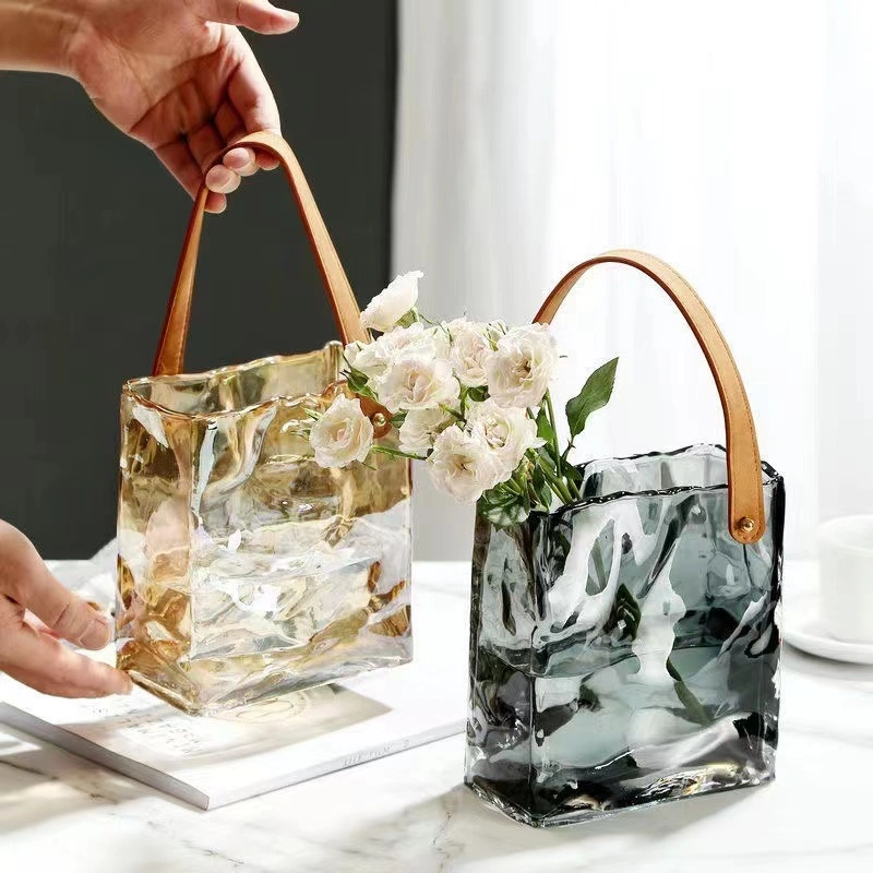 Wholesale Glass Craft Handbag Shape Vase for Home Decoration