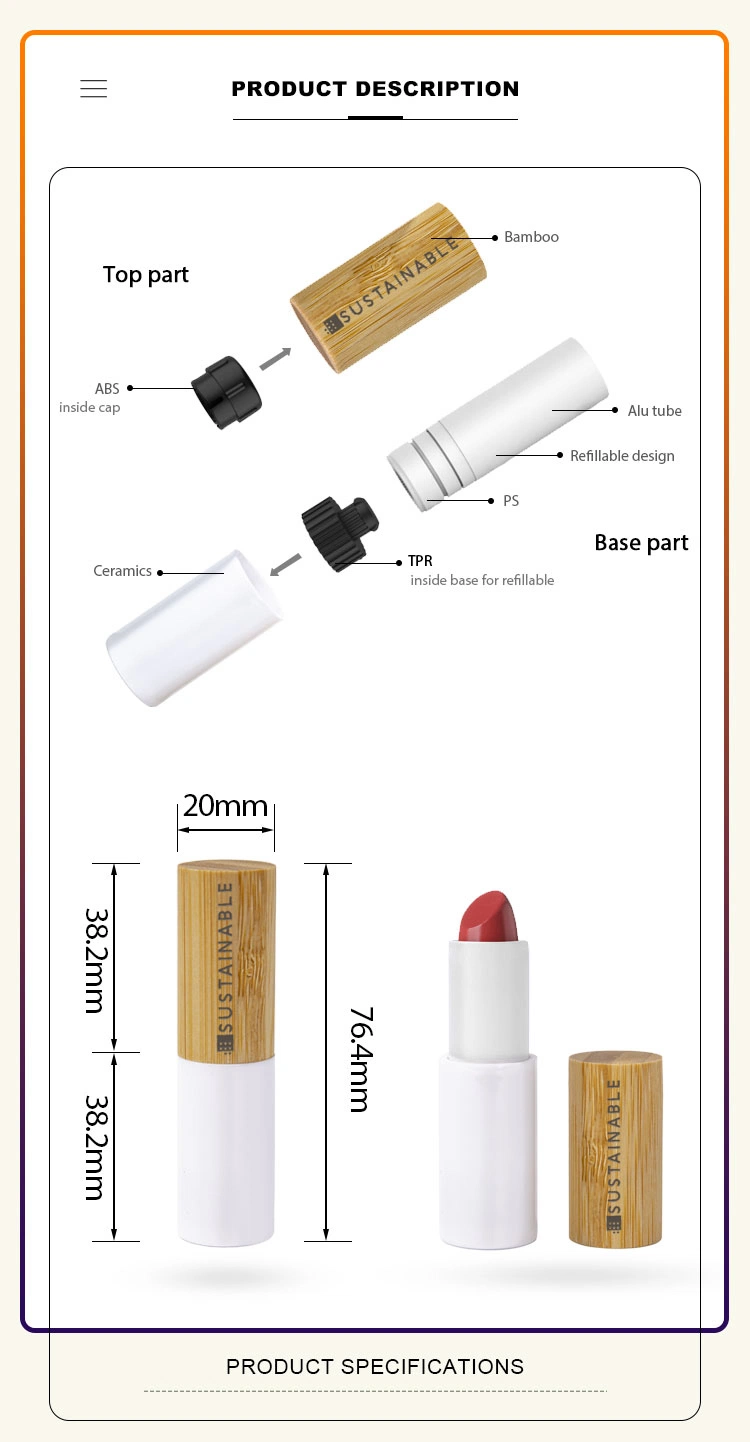 Custom Printed Eco-Friendly No Pollution Reusable Bamboo Cosmetics Makeup Lipstick Containers